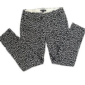 J Crew black cropped skinny pants with white heart print women’s 0